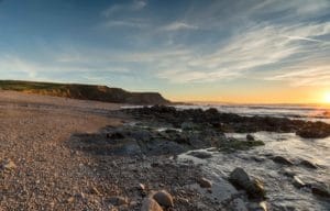 Sunset,Over,The,Beach,At,Northcott,Mouth,In,Bude,,Cornwall